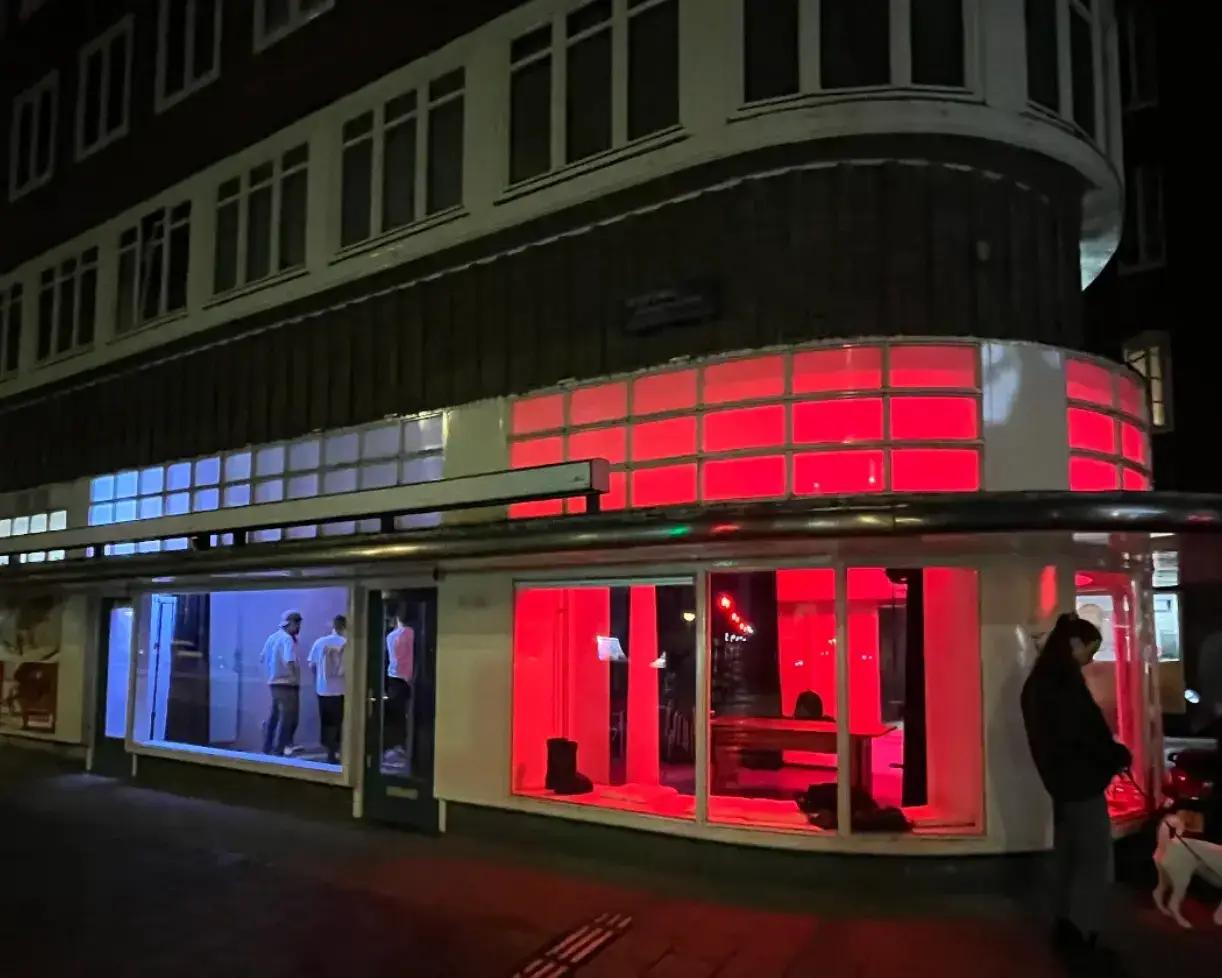 Night exterior view of post-office in Amsterdam